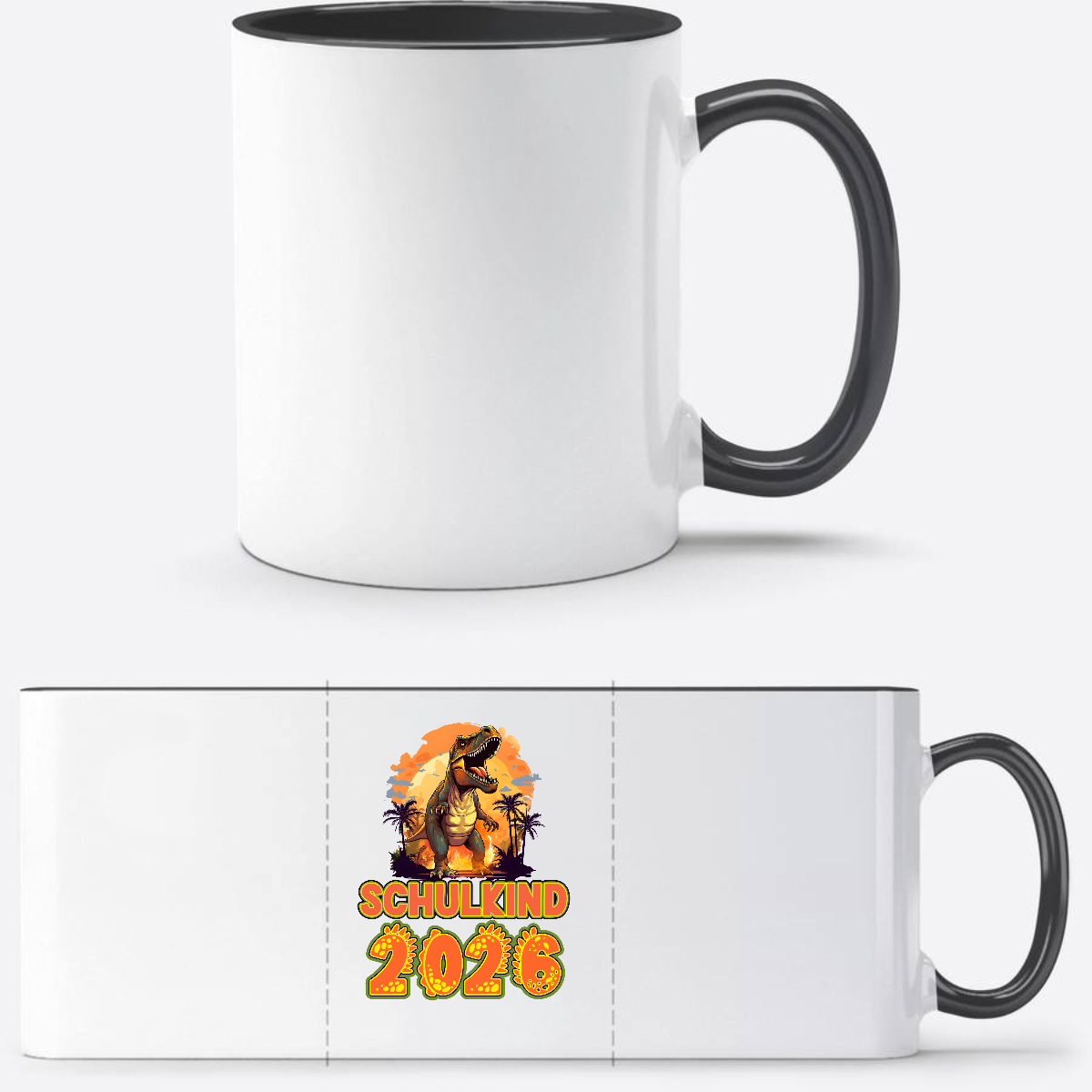 Tasse Schulkind 2026 Dinosaurier – Personalisiert mit Name - Weiß/Schwarz