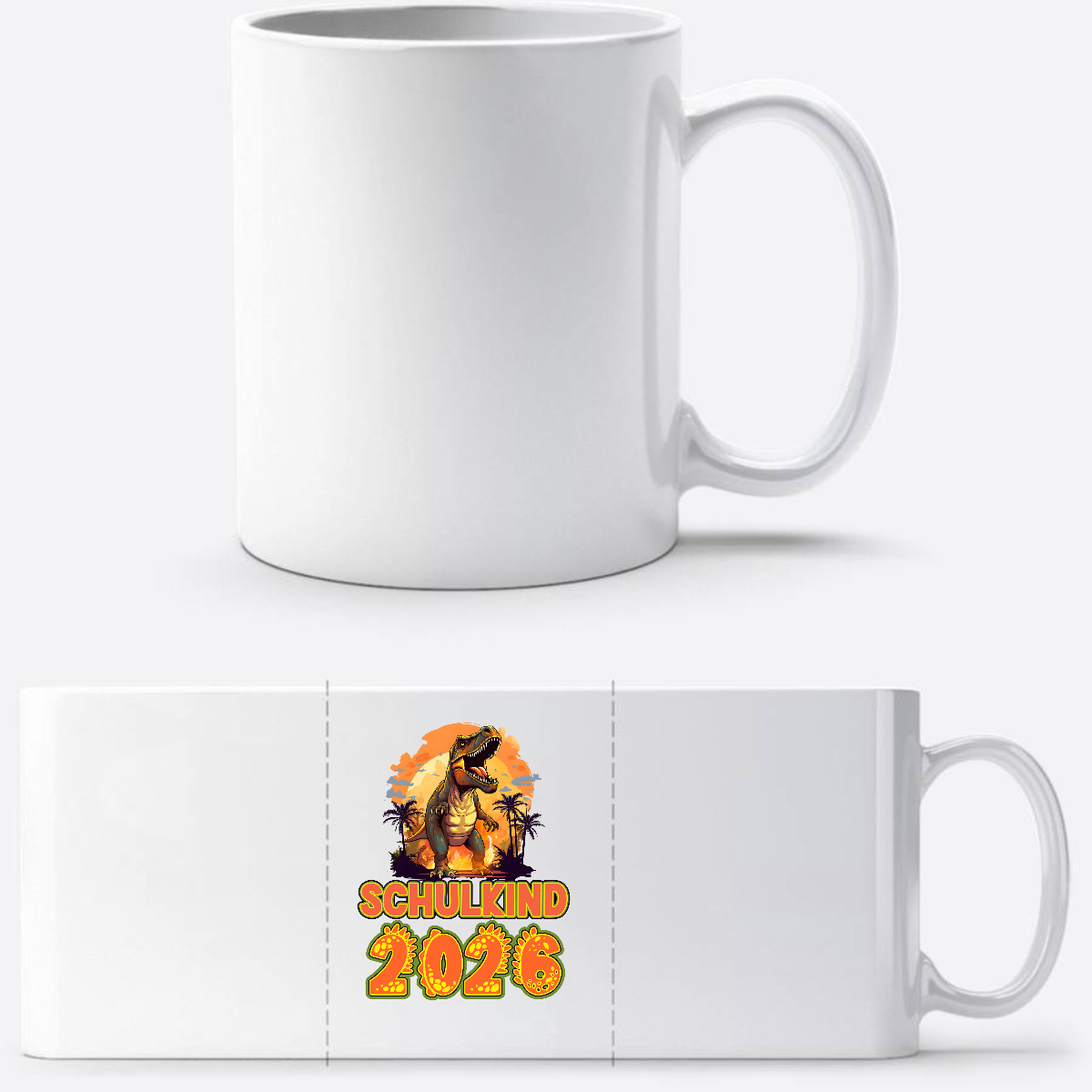Tasse Schulkind 2026 Dinosaurier – Personalisiert mit Name - Weiß