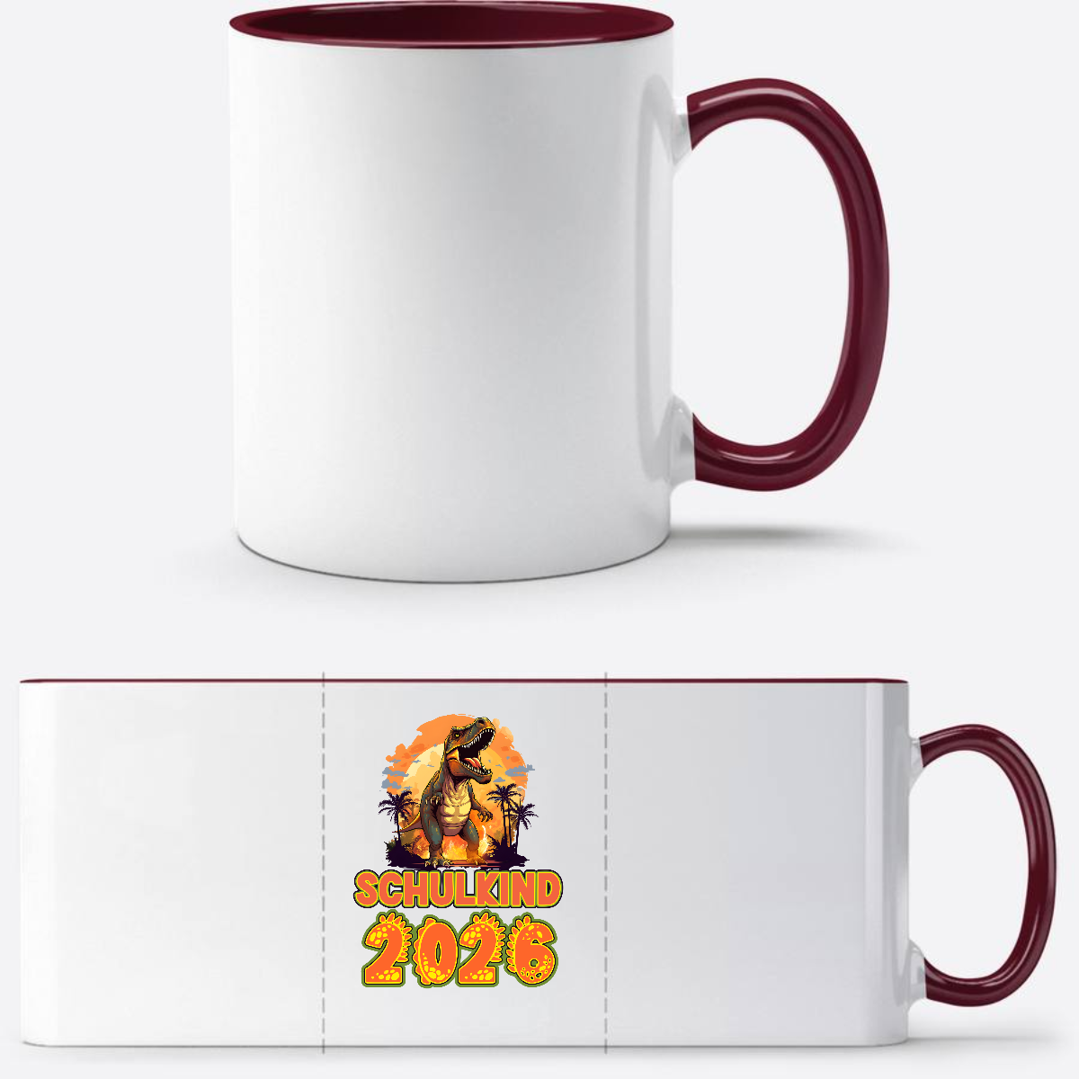 Tasse Schulkind 2026 Dinosaurier – Personalisiert mit Name - White/Bordeaux
