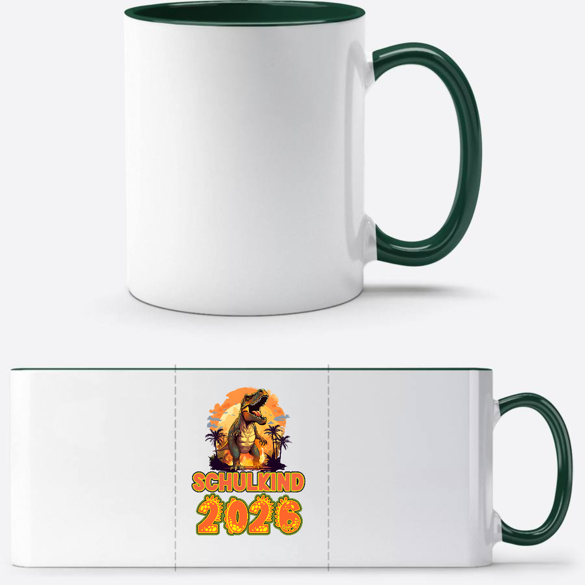 Tasse Schulkind 2026 Dinosaurier – Personalisiert mit Name - White/Petrol