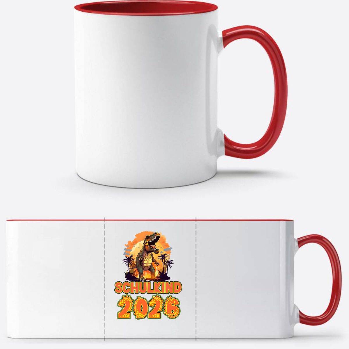 Tasse Schulkind 2026 Dinosaurier – Personalisiert mit Name - White/Red
