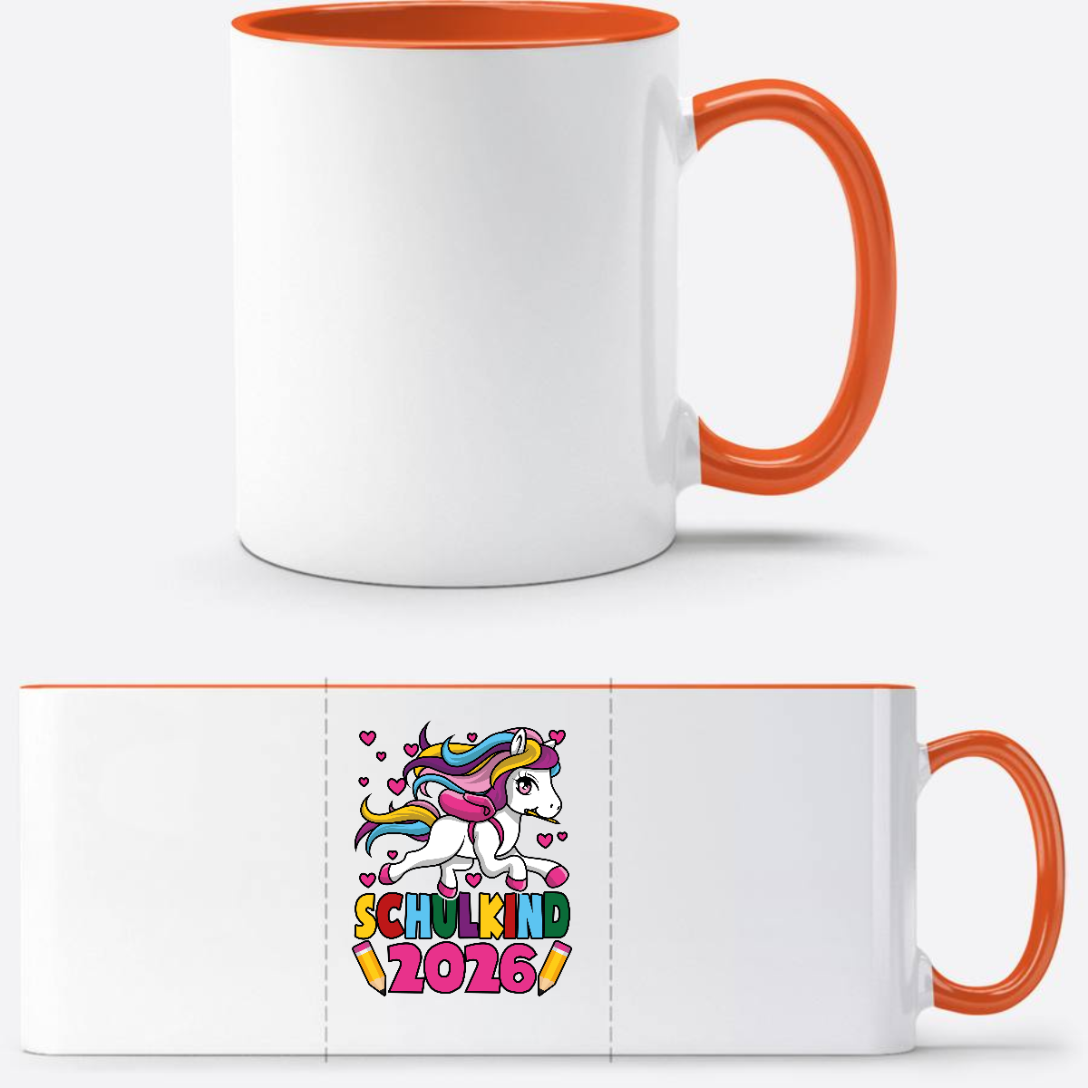 Tasse Schulkind 2026 Einhorn mit Namen | Geschenk Einschulung - Weiß/Orange