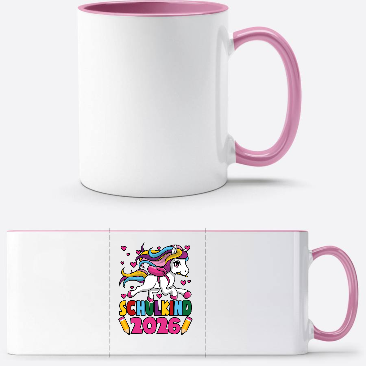 Tasse Schulkind 2026 Einhorn mit Namen | Geschenk Einschulung - Weiss/Rosa