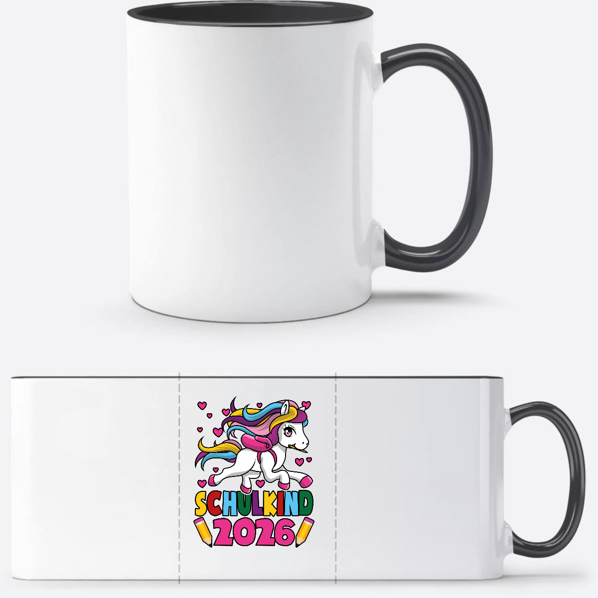 Tasse Schulkind 2026 Einhorn mit Namen | Geschenk Einschulung - Weiß/Schwarz
