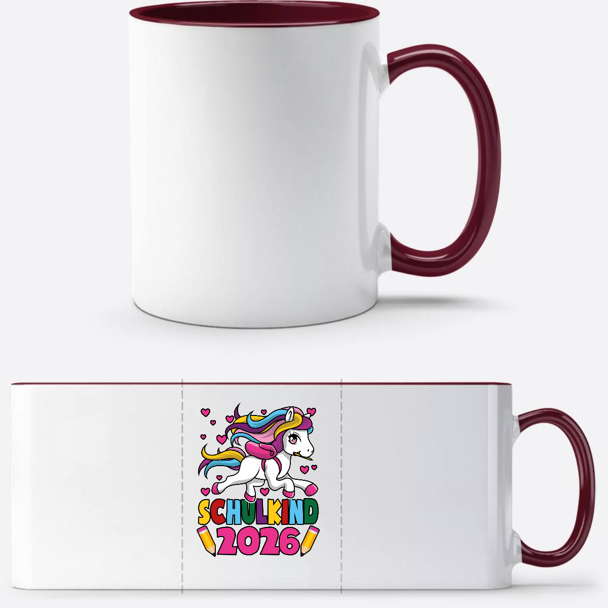 Tasse Schulkind 2026 Einhorn mit Namen | Geschenk Einschulung - White/Bordeaux