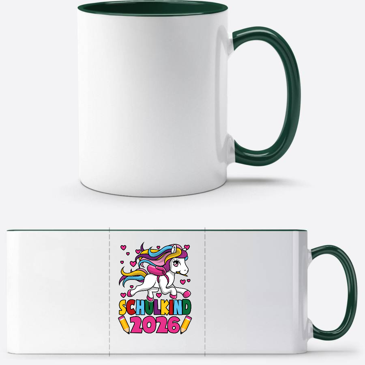 Tasse Schulkind 2026 Einhorn mit Namen | Geschenk Einschulung - White/Petrol
