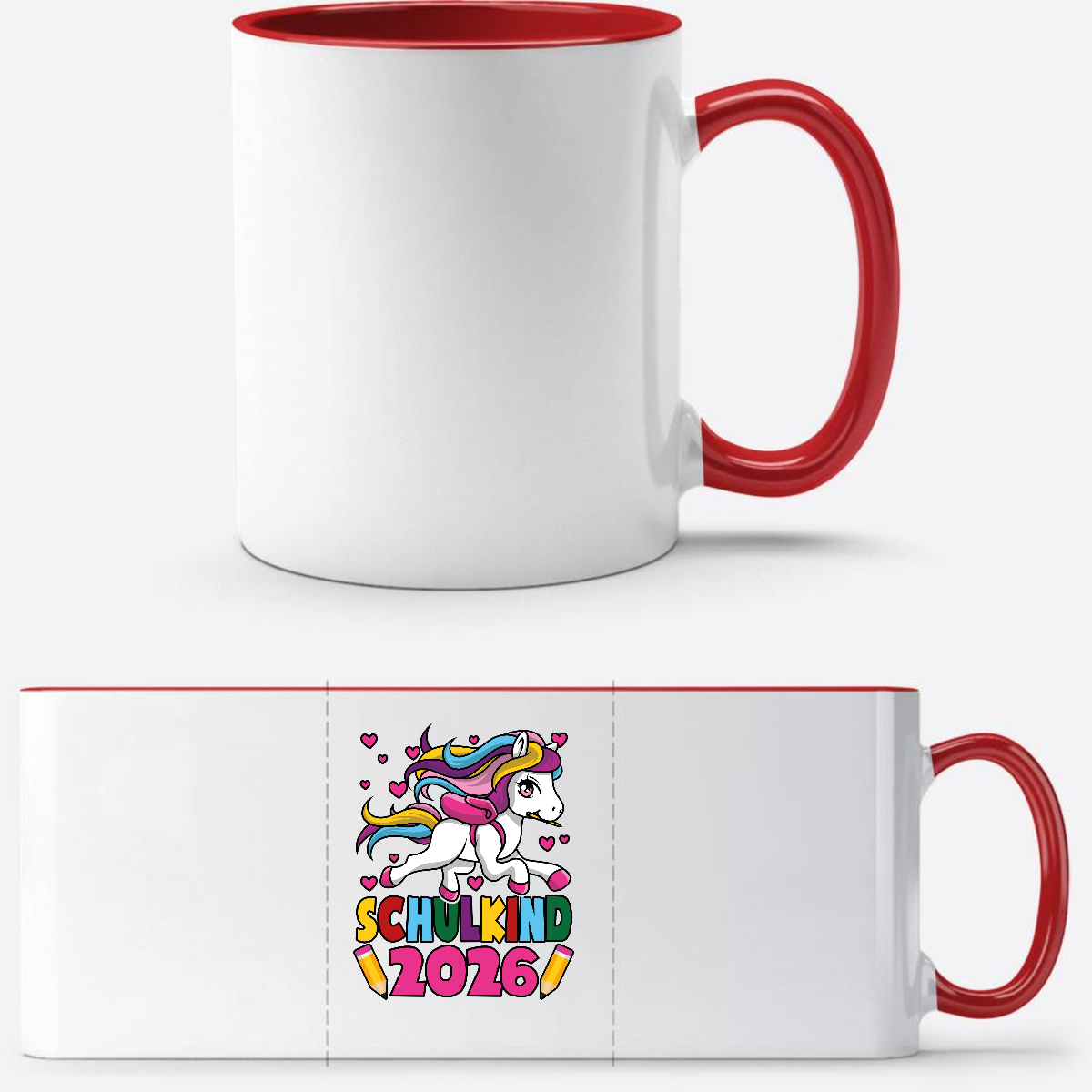 Tasse Schulkind 2026 Einhorn mit Namen | Geschenk Einschulung - White/Red