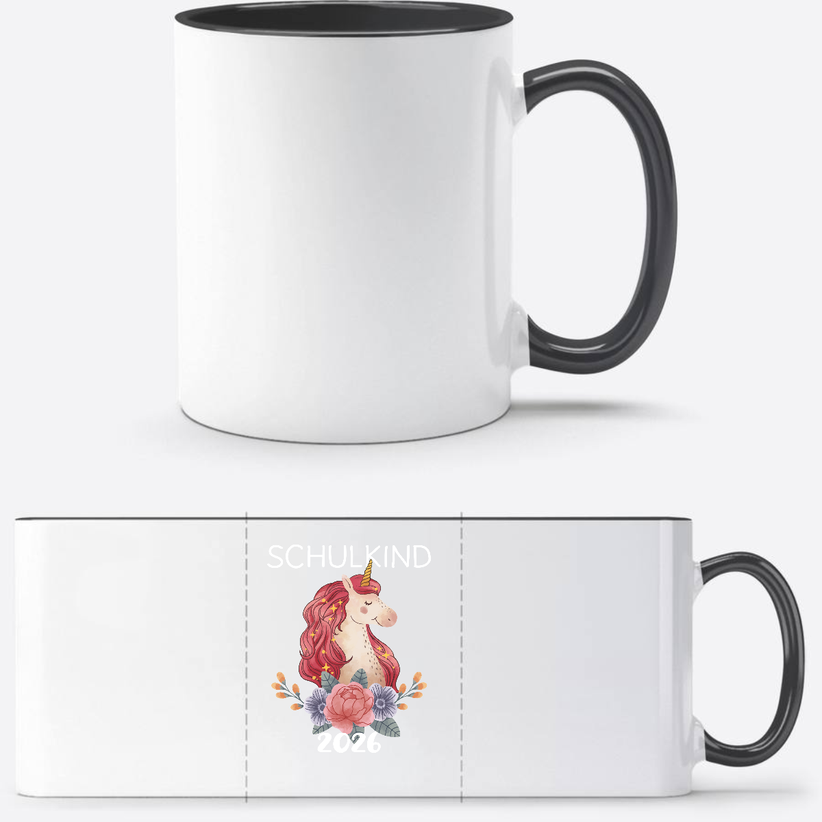 Tasse Schulkind 2026 Einhorn – Personalisiert mit Namen - Weiß/Schwarz