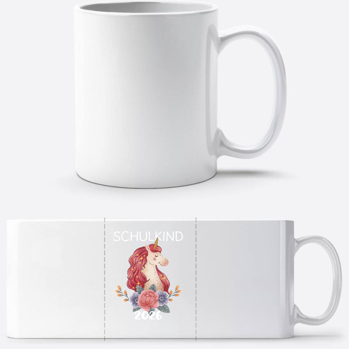 Tasse Schulkind 2026 Einhorn – Personalisiert mit Namen - Weiß