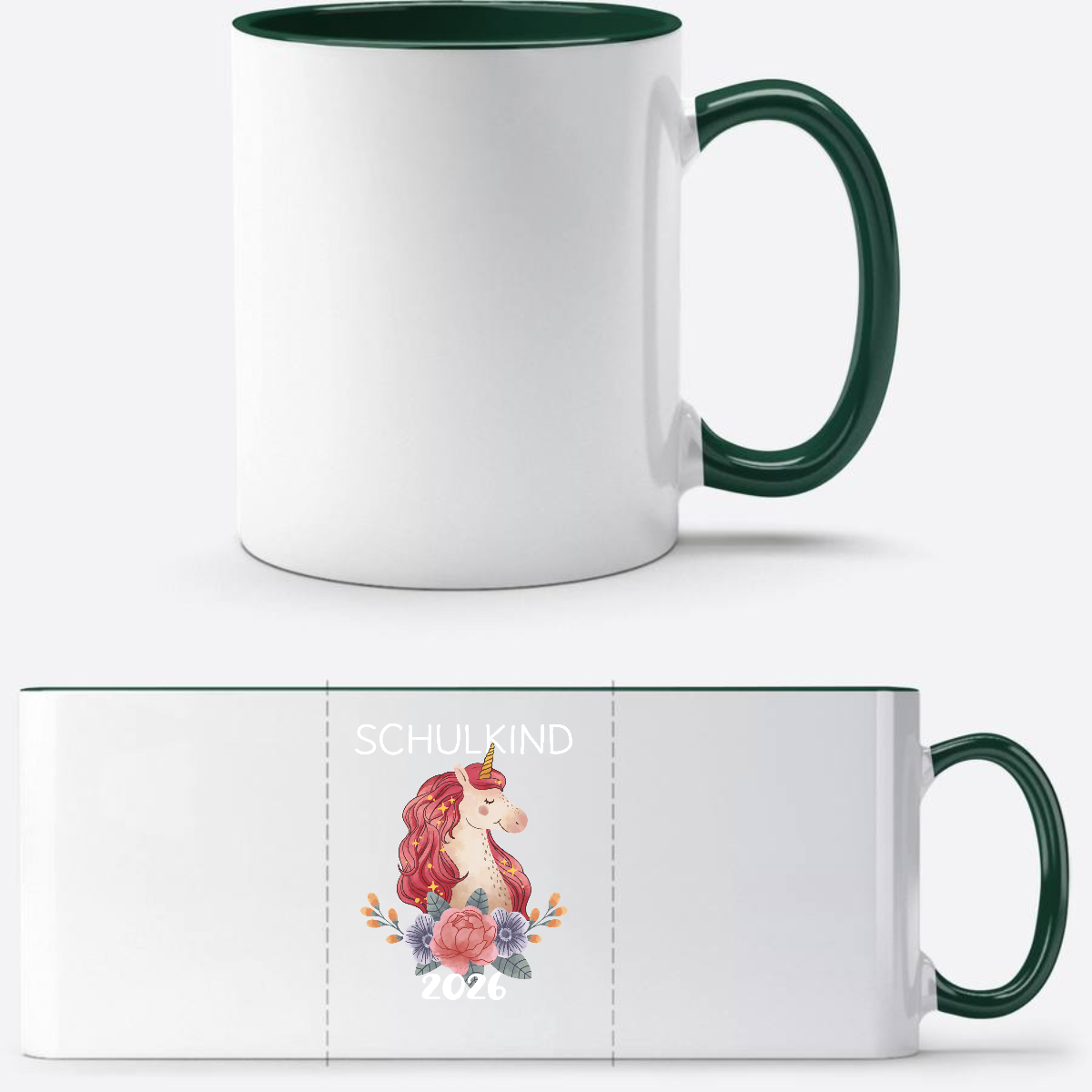 Tasse Schulkind 2026 Einhorn – Personalisiert mit Namen - White/Petrol