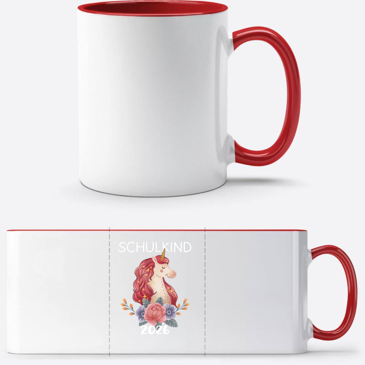 Tasse Schulkind 2026 Einhorn – Personalisiert mit Namen - White/Red