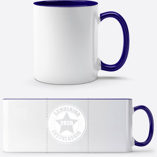 Tasse Schulkind 2026 – Erstklassig | Geschenk zur Einschulung - Weiß/Dunkelblau