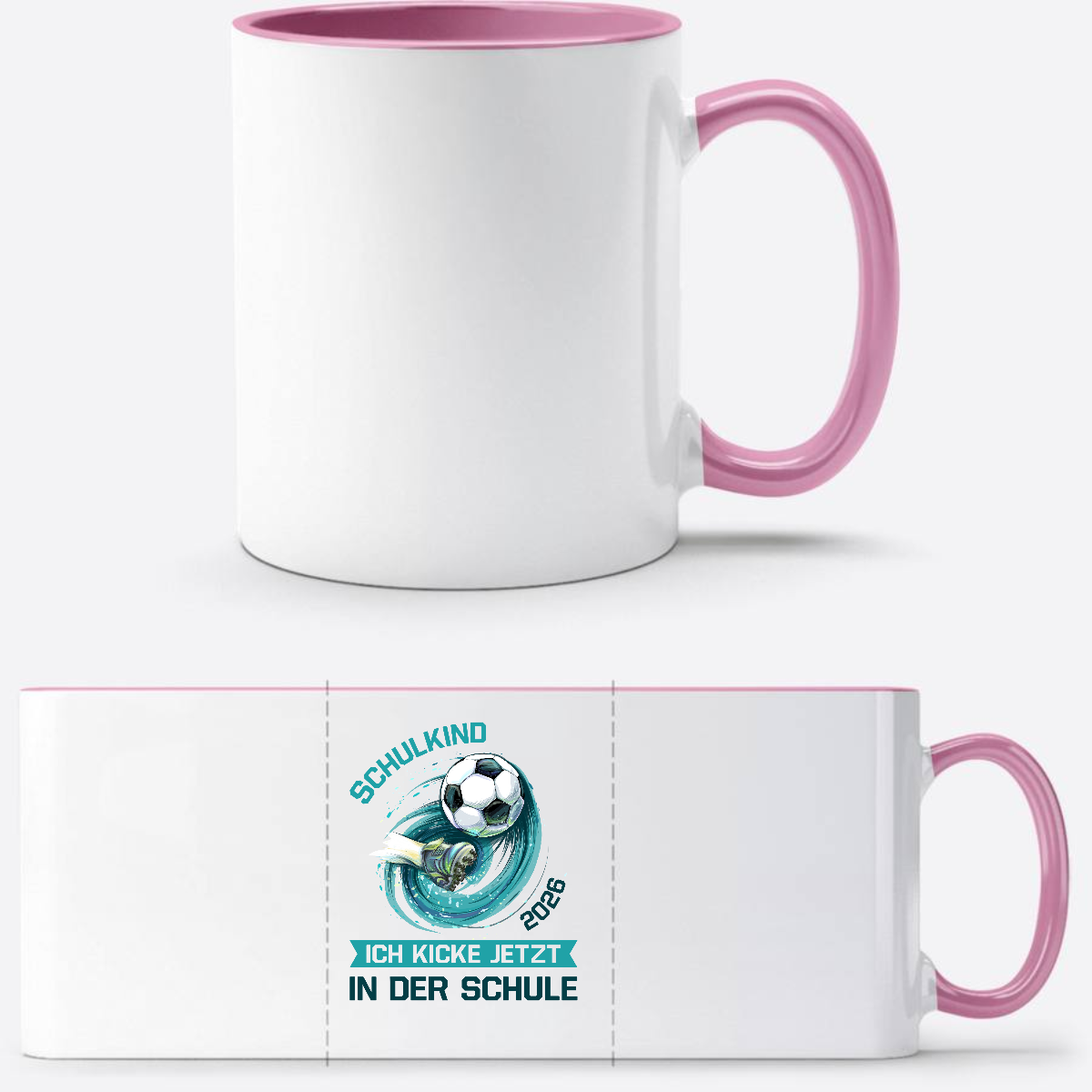 Tasse Schulkind 2026: Fußball – Ich kicke jetzt in der Schule - Weiss/Rosa