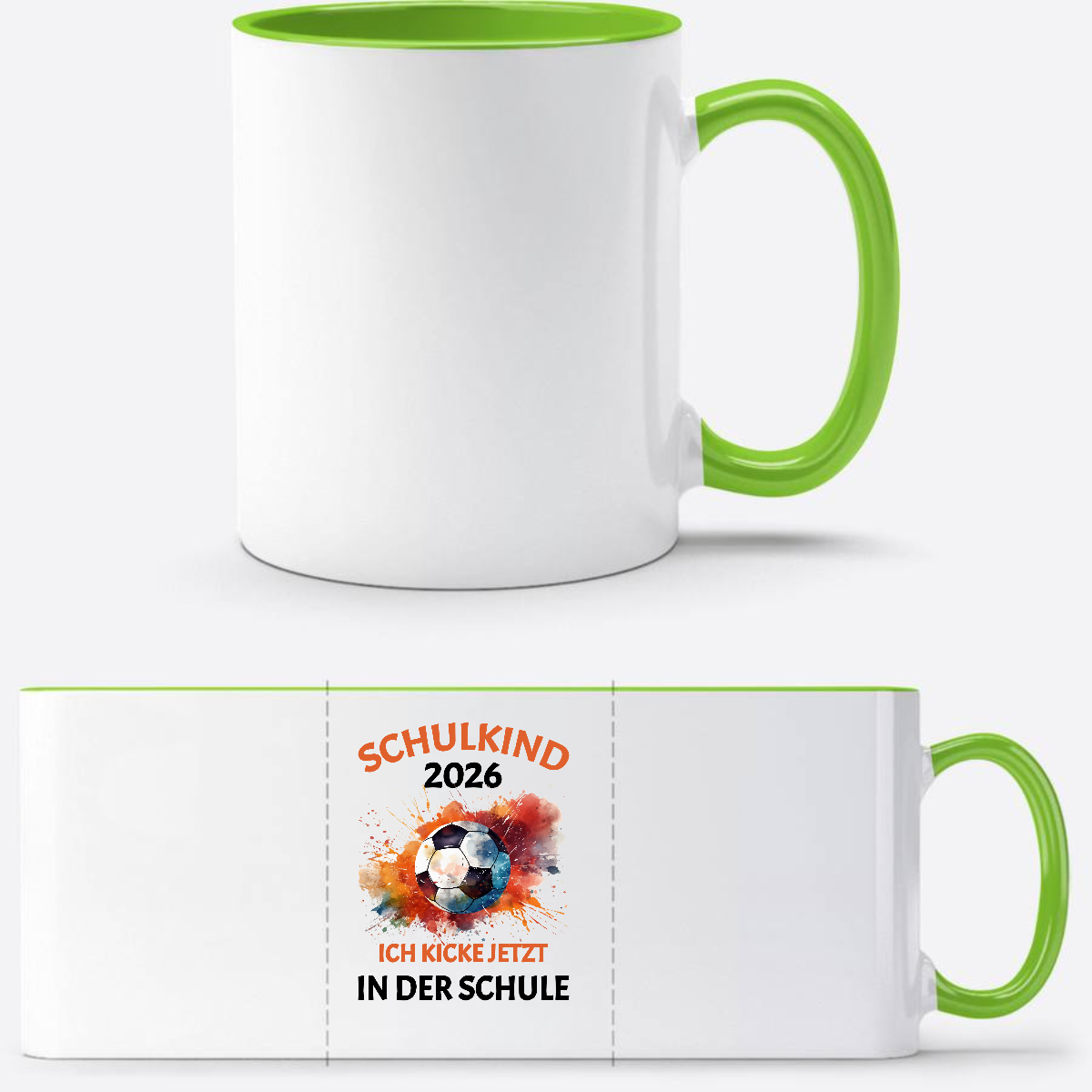 Tasse Schulkind 2026 Fußball – Ich kicke jetzt in der Schule - Weiß/Grün