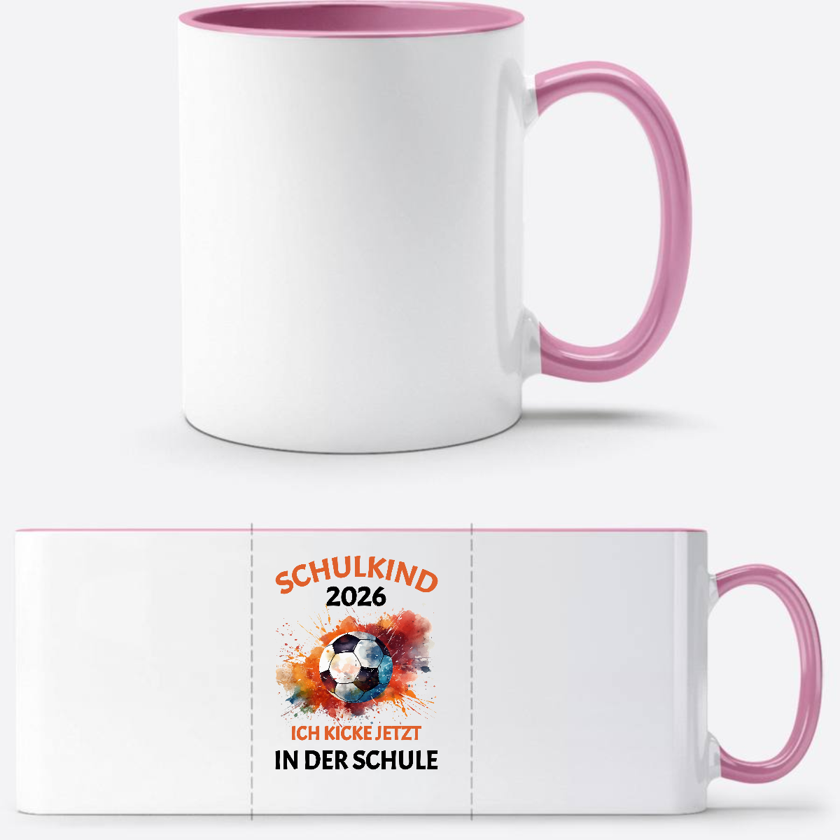 Tasse Schulkind 2026 Fußball – Ich kicke jetzt in der Schule - Weiss/Rosa