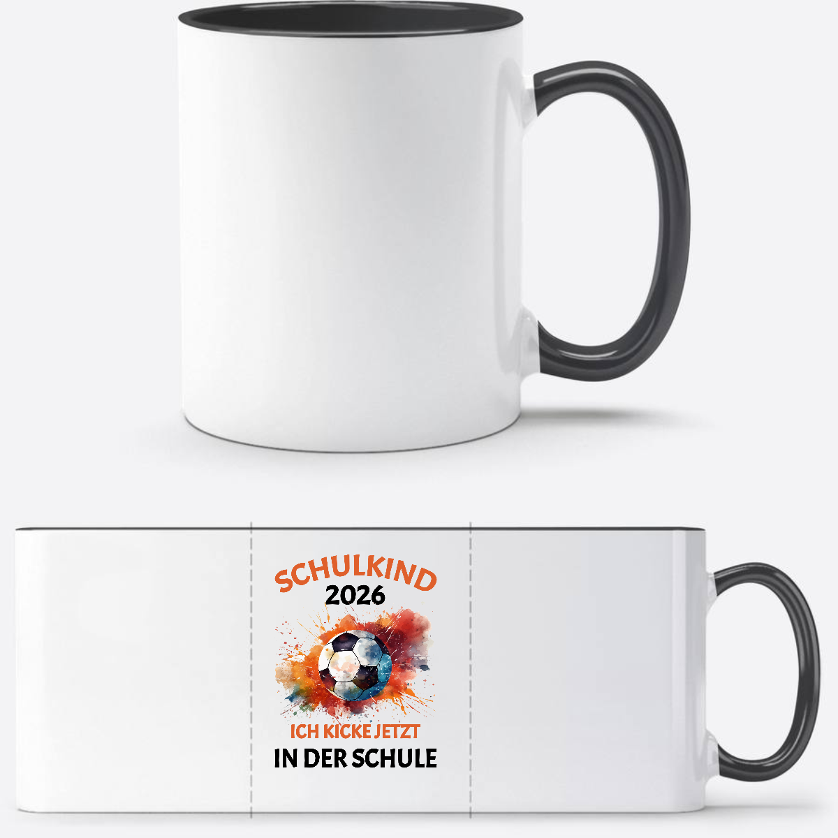Tasse Schulkind 2026 Fußball – Ich kicke jetzt in der Schule - Weiß/Schwarz