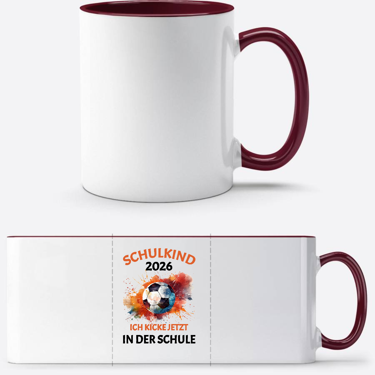 Tasse Schulkind 2026 Fußball – Ich kicke jetzt in der Schule - White/Bordeaux