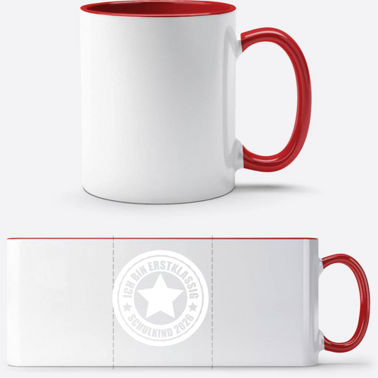 Tasse Schulkind 2026 – Ich bin erstklassig mit Name - White/Red