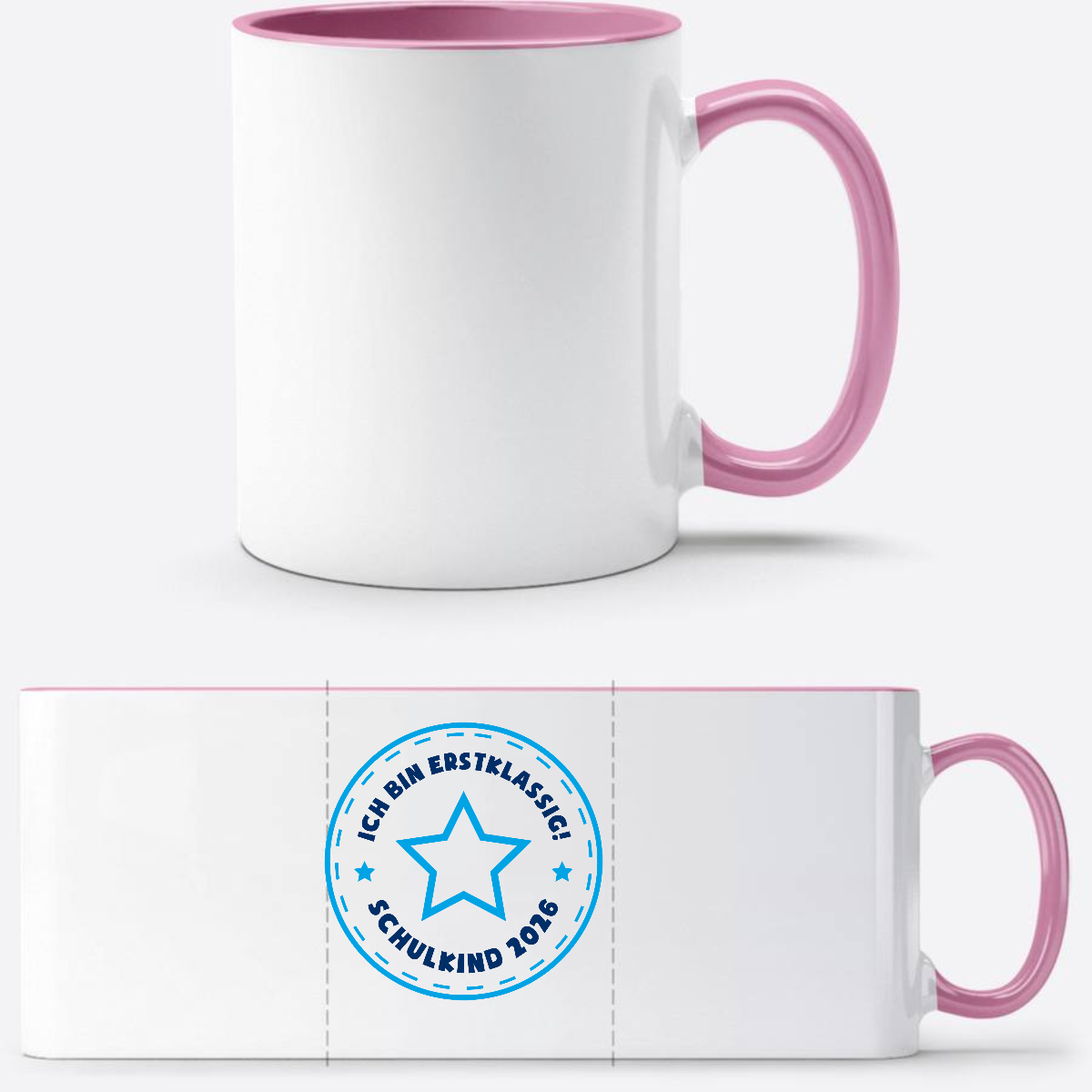 Tasse Schulkind 2026: Ich bin erstklassig – Stern Blau - Weiss/Rosa