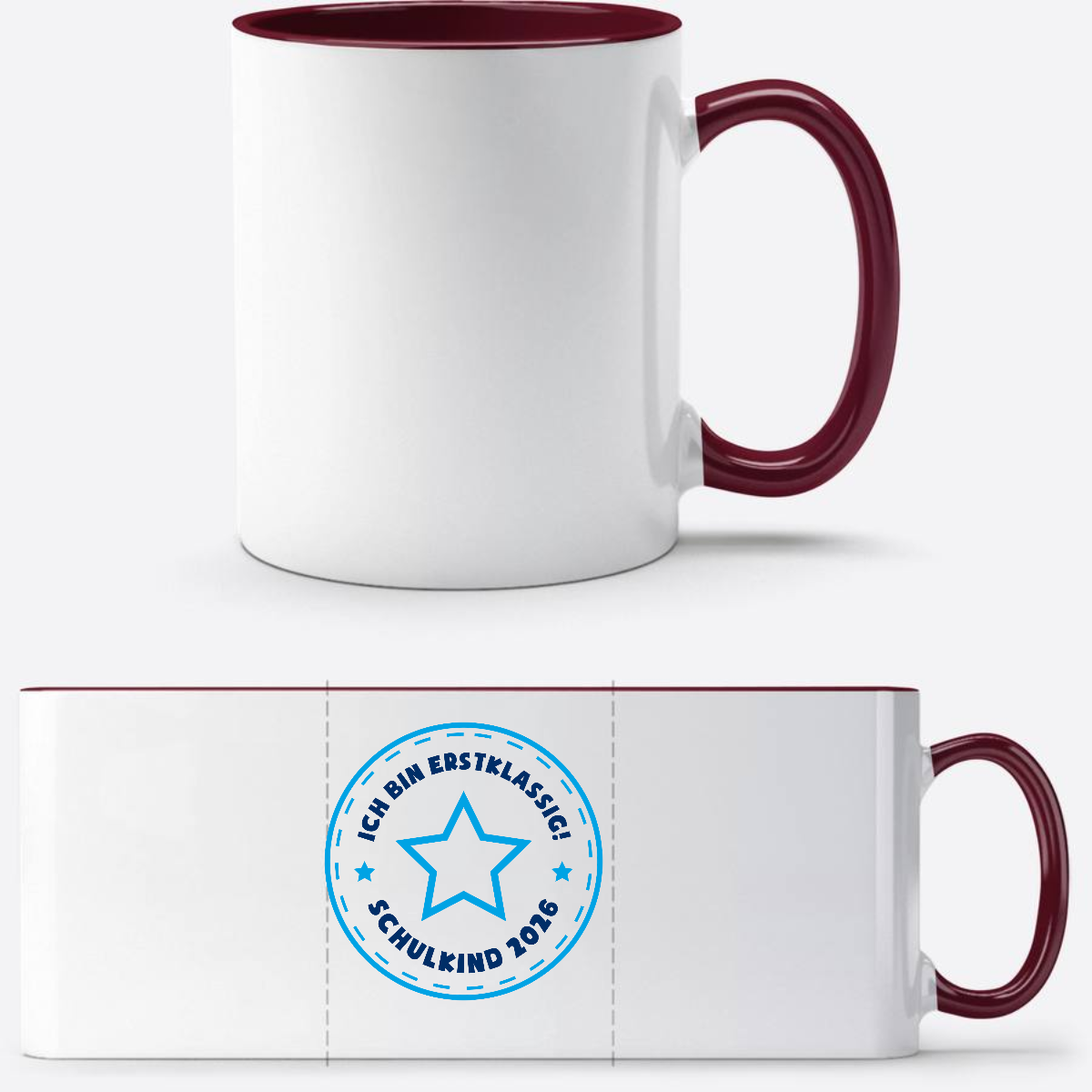 Tasse Schulkind 2026: Ich bin erstklassig – Stern Blau - White/Bordeaux