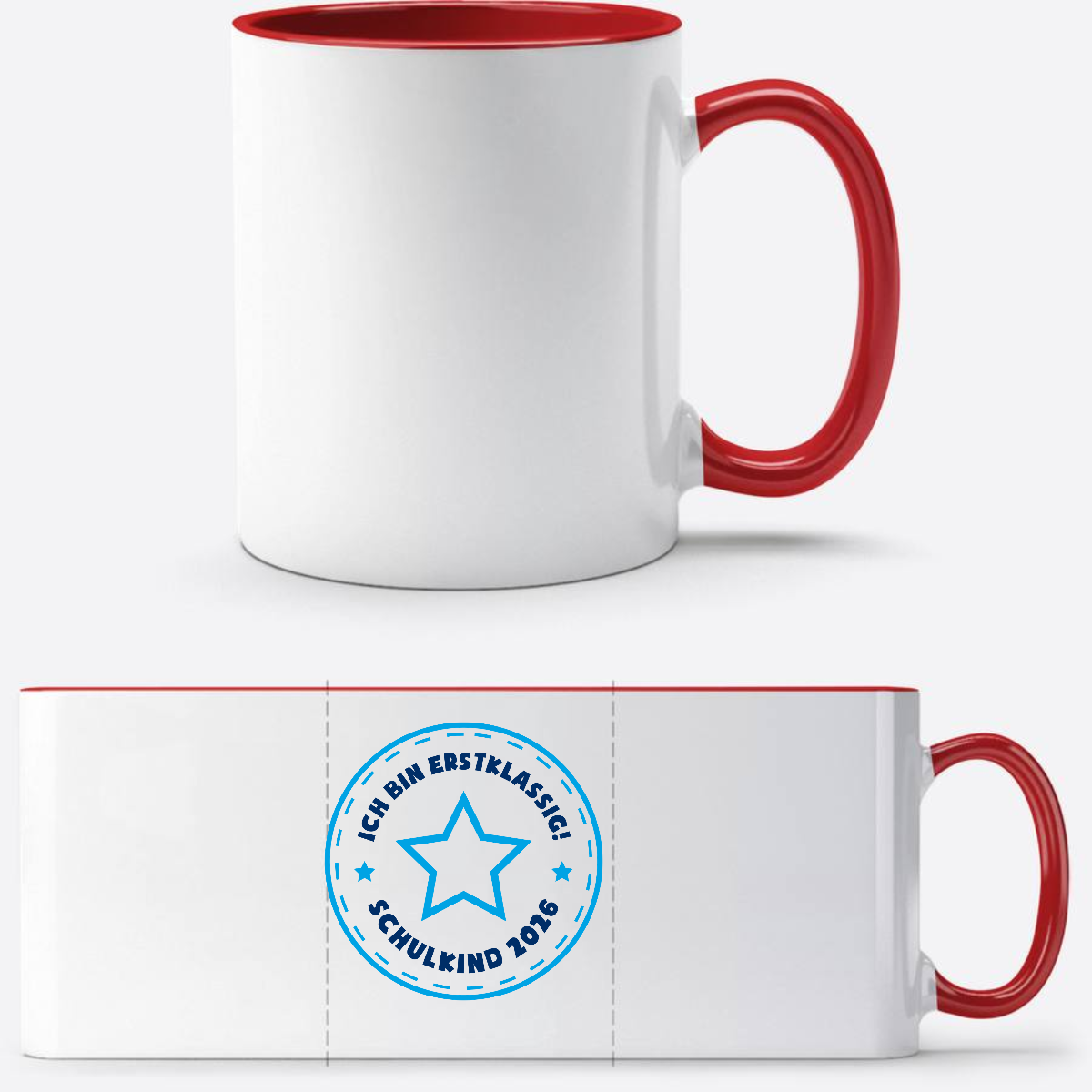 Tasse Schulkind 2026: Ich bin erstklassig – Stern Blau - White/Red