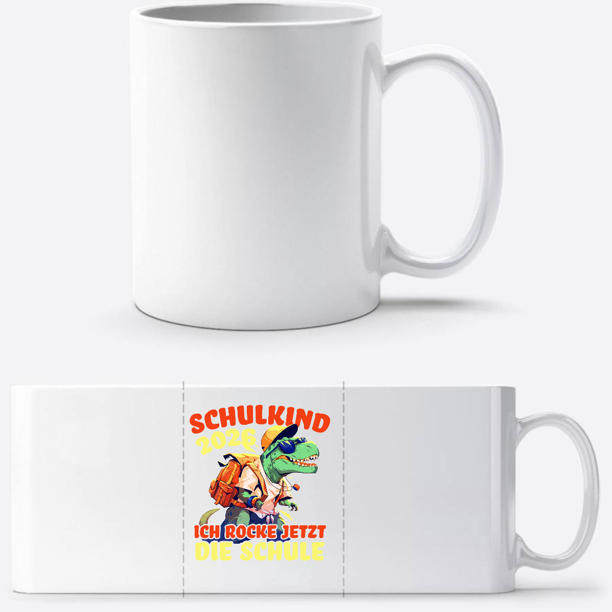 Tasse Schulkind 2026 – Ich rocke die Schule T-Rex Dinosaurier - Weiß