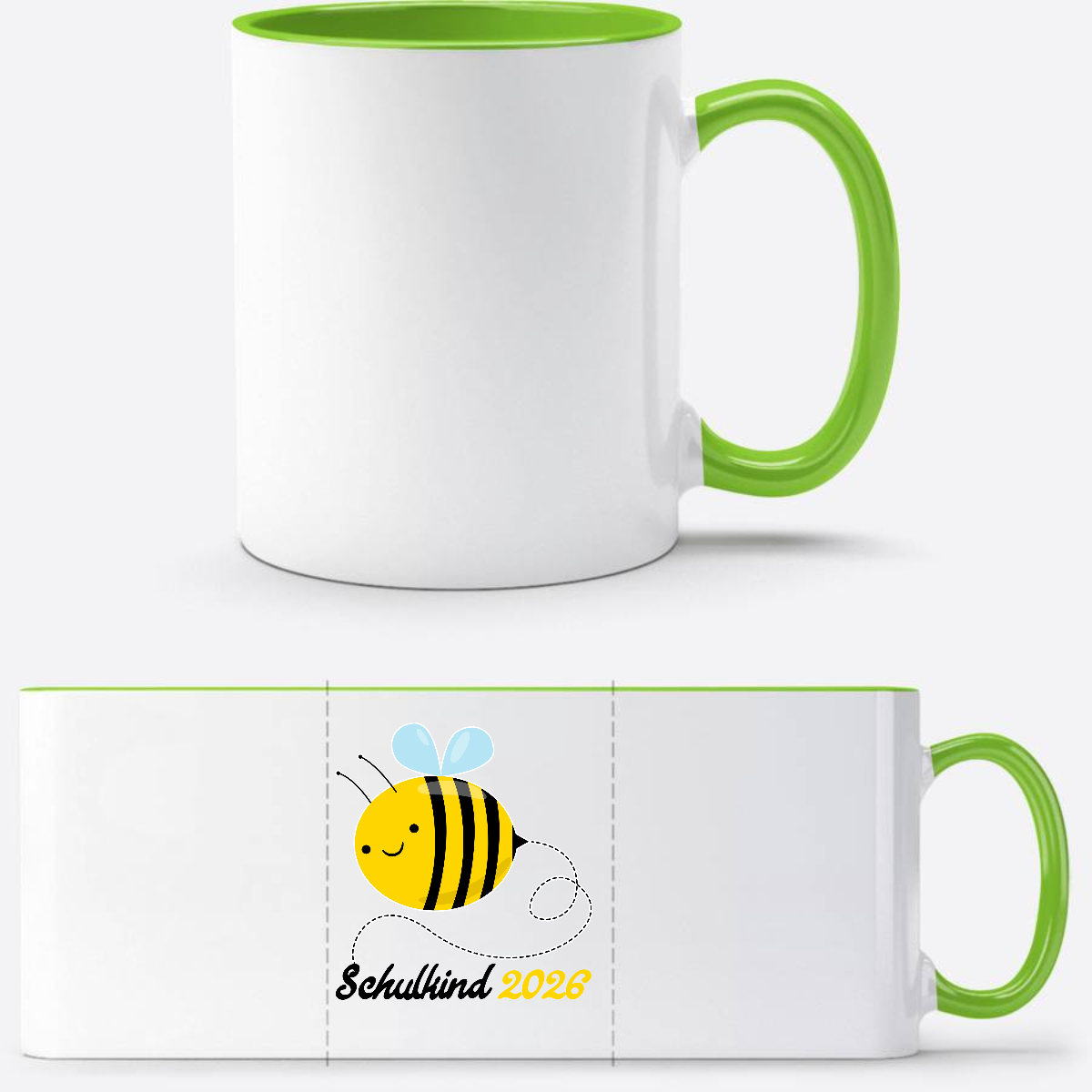 Tasse Schulkind 2026 mit Biene – Geschenk zur Einschulung - Weiß/Grün