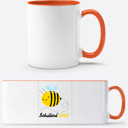 Tasse Schulkind 2026 mit Biene – Geschenk zur Einschulung - Weiß/Orange