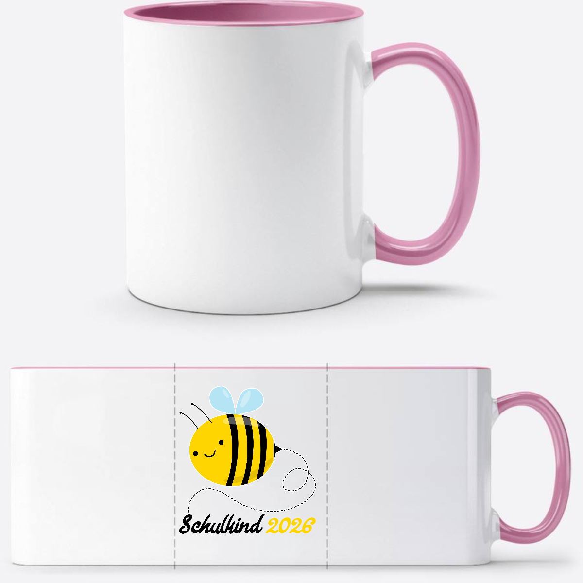 Tasse Schulkind 2026 mit Biene – Geschenk zur Einschulung - Weiss/Rosa