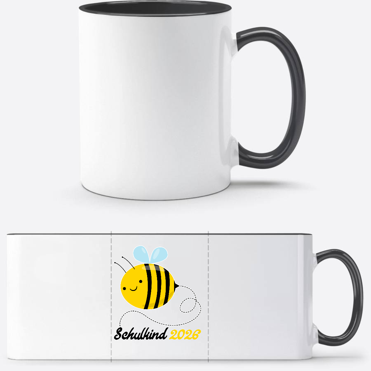 Tasse Schulkind 2026 mit Biene – Geschenk zur Einschulung - Weiß/Schwarz