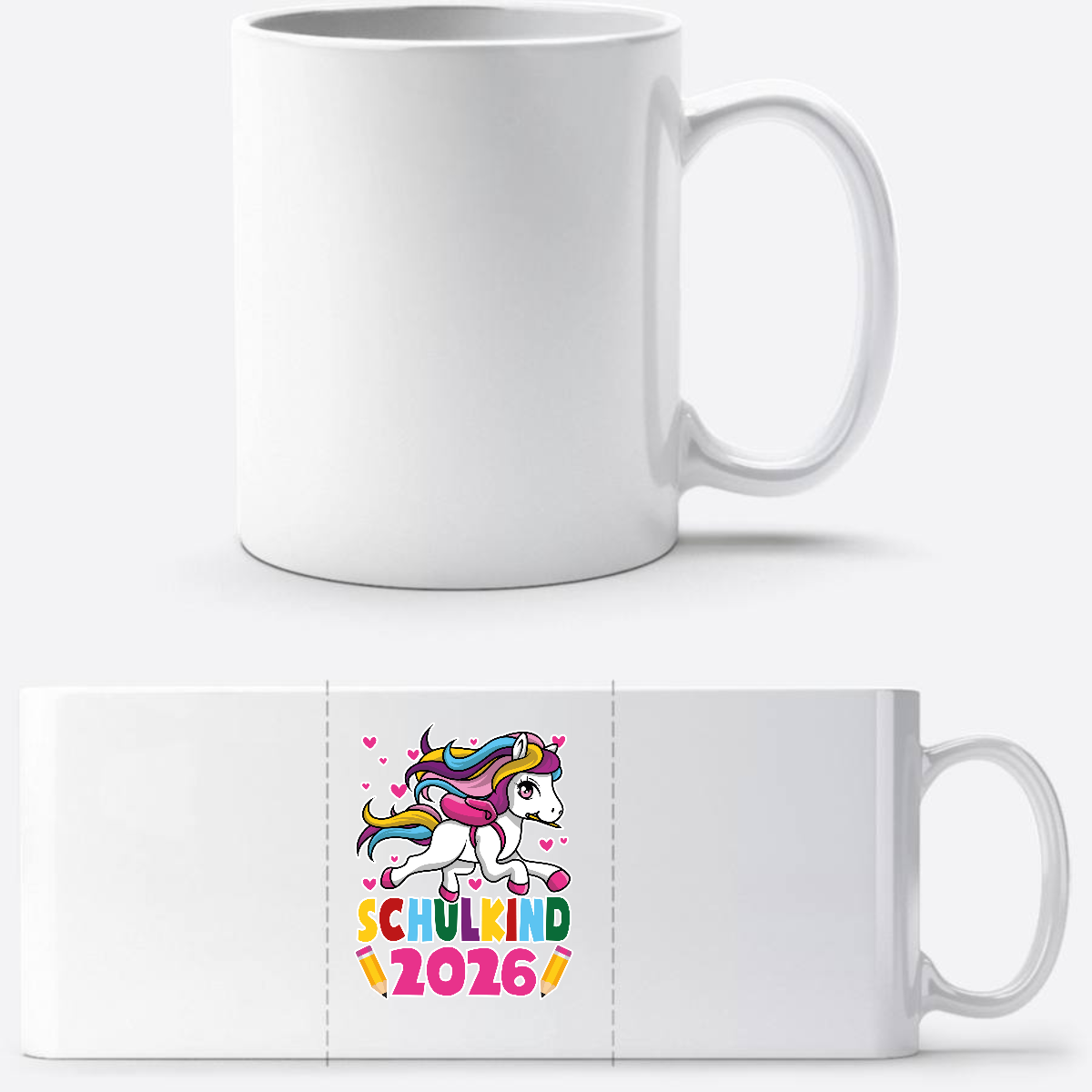 Tasse Schulkind 2026 mit Einhorn – Personalisiert mit Name - Weiß
