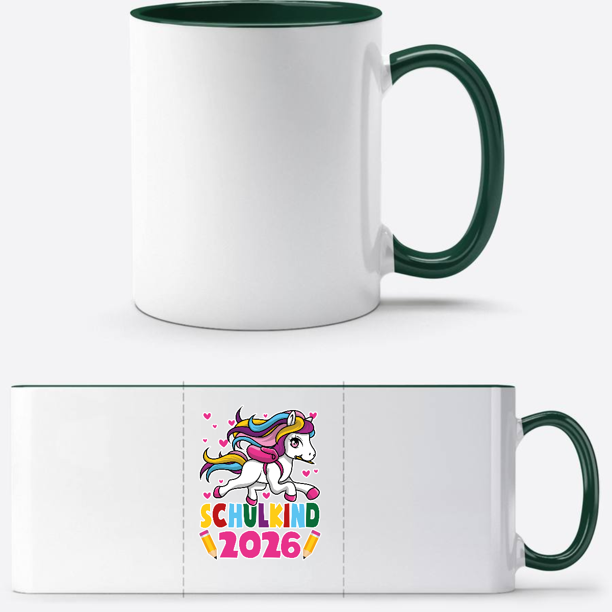 Tasse Schulkind 2026 mit Einhorn – Personalisiert mit Name - White/Petrol