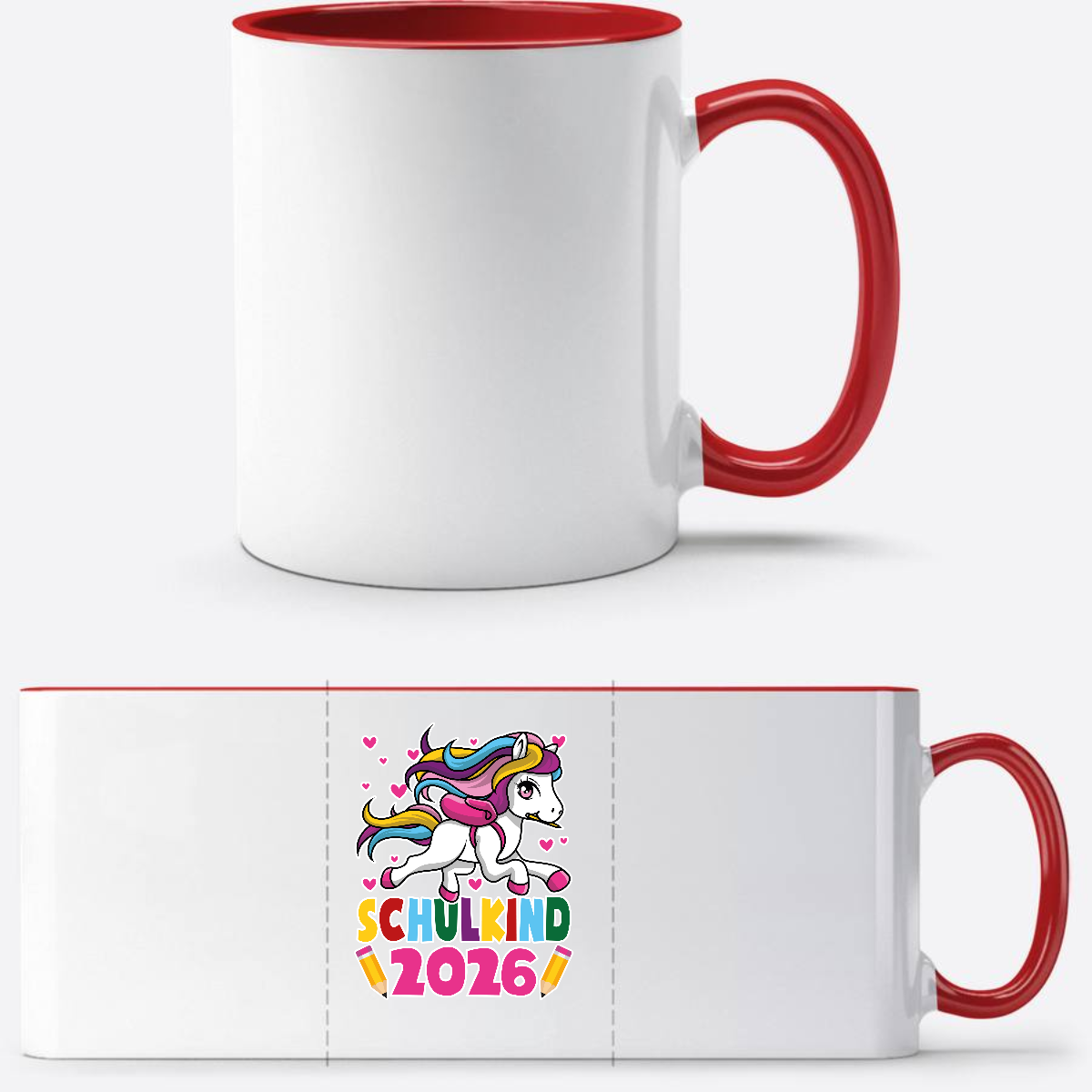 Tasse Schulkind 2026 mit Einhorn – Personalisiert mit Name - White/Red