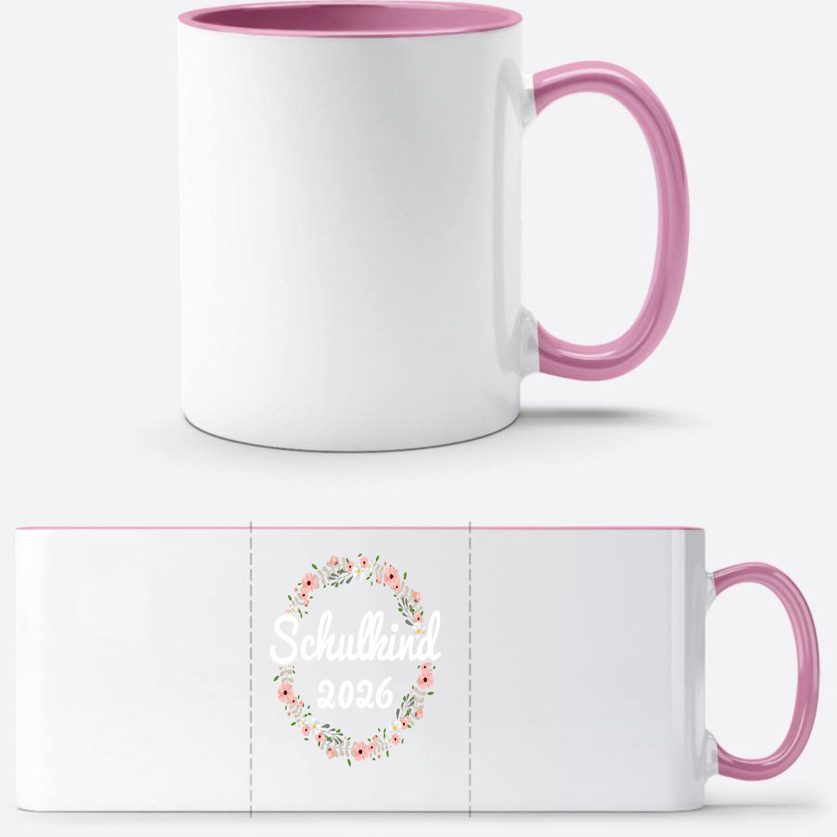 Tasse Schulkind 2026 mit Name – Geschenk zur Einschulung - Weiss/Rosa