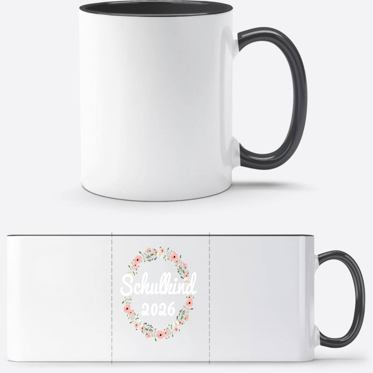 Tasse Schulkind 2026 mit Name – Geschenk zur Einschulung - Weiß/Schwarz