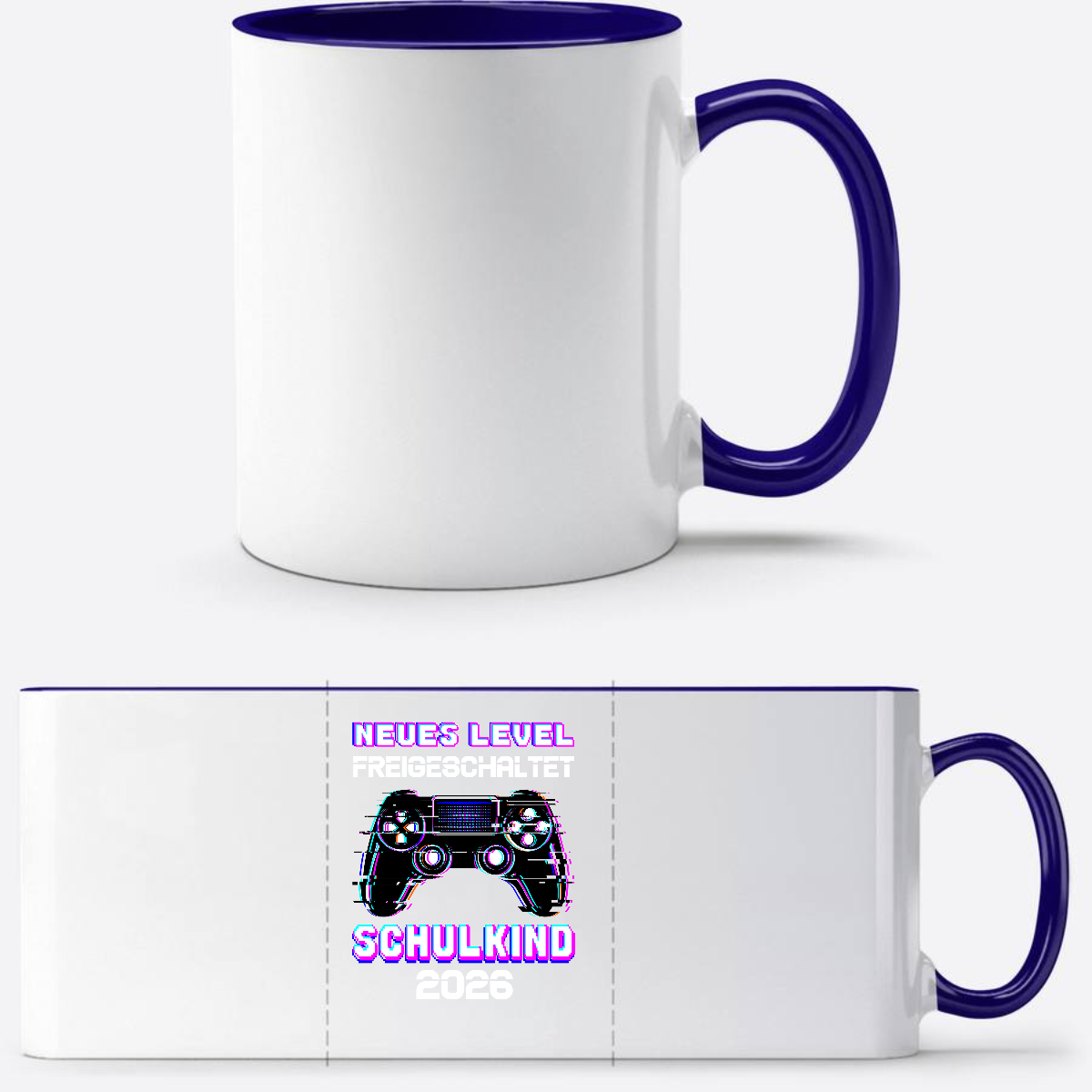Tasse Schulkind 2026 – Neues Level freigeschaltet Gamer - Weiß/Dunkelblau