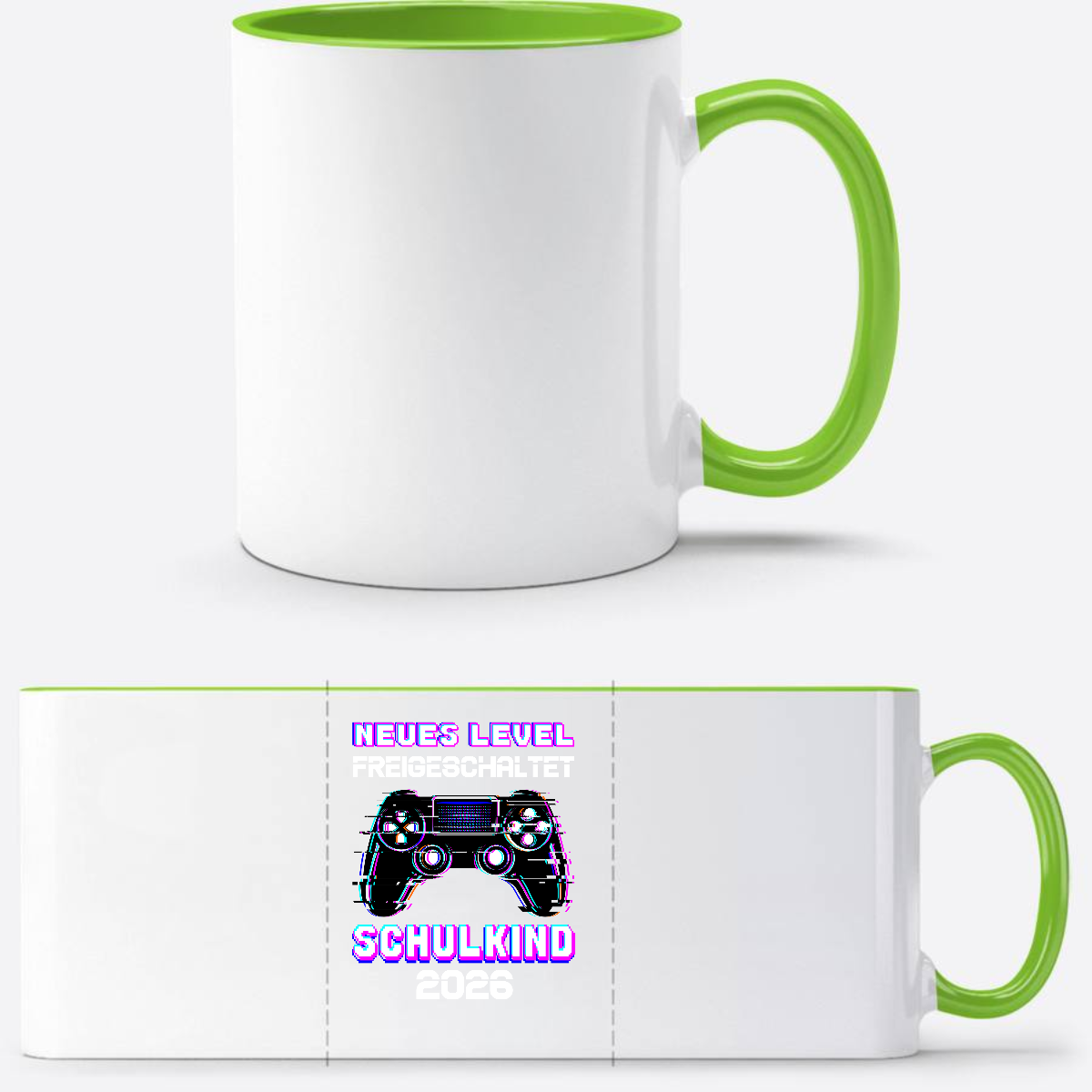 Tasse Schulkind 2026 – Neues Level freigeschaltet Gamer - Weiß/Grün