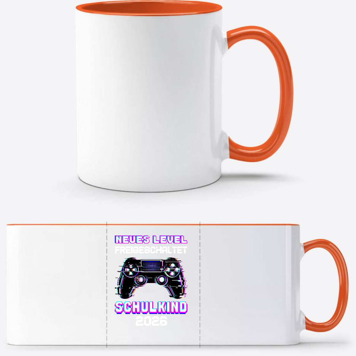 Tasse Schulkind 2026 – Neues Level freigeschaltet Gamer - Weiß/Orange