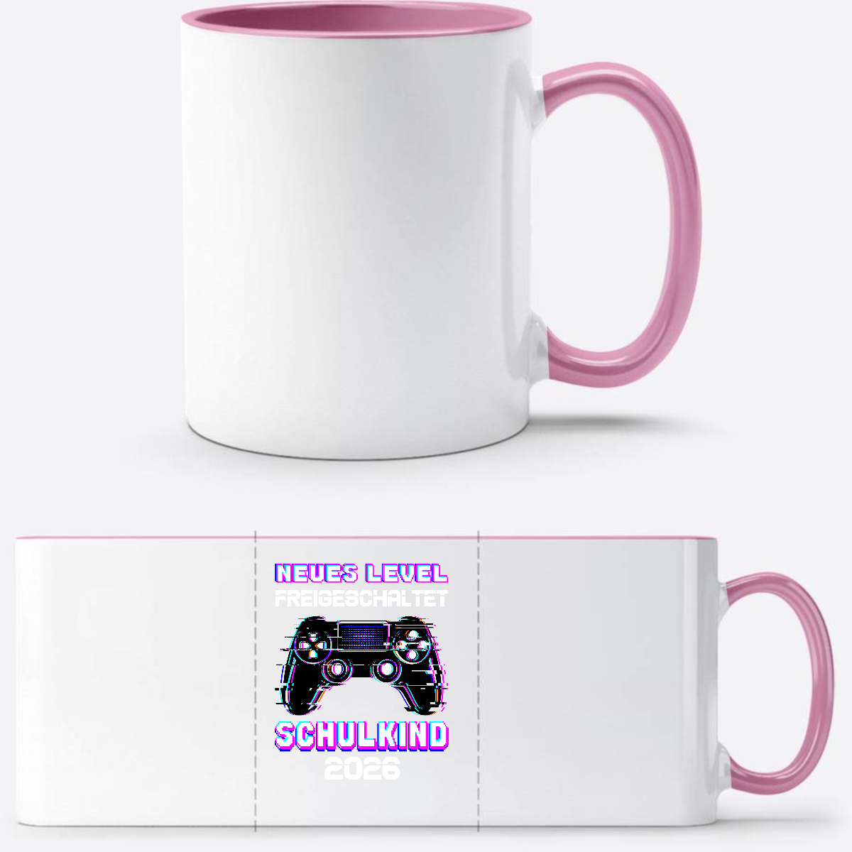 Tasse Schulkind 2026 – Neues Level freigeschaltet Gamer - Weiss/Rosa