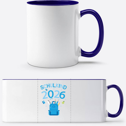 Tasse Schulkind 2026 – Personalisiertes Geschenk zur Einschulung - Weiß/Dunkelblau