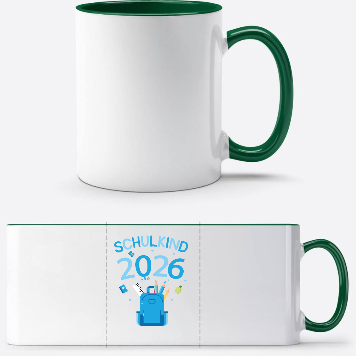 Tasse Schulkind 2026 – Personalisiertes Geschenk zur Einschulung - Weiß/Dunkelgrün