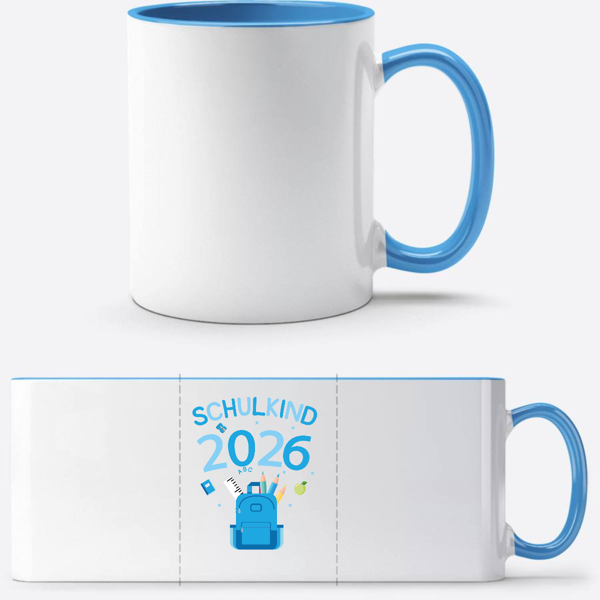 Tasse Schulkind 2026 – Personalisiertes Geschenk zur Einschulung - Weiß/Hellblau
