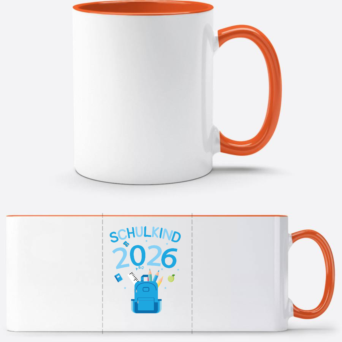 Tasse Schulkind 2026 – Personalisiertes Geschenk zur Einschulung - Weiß/Orange
