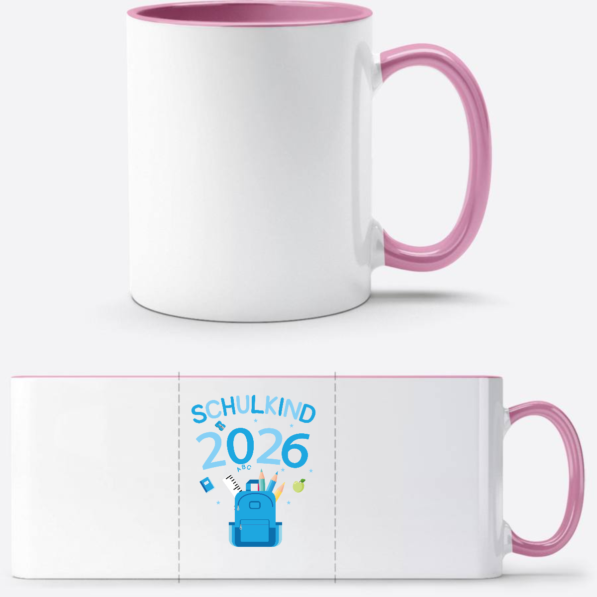 Tasse Schulkind 2026 – Personalisiertes Geschenk zur Einschulung - Weiss/Rosa