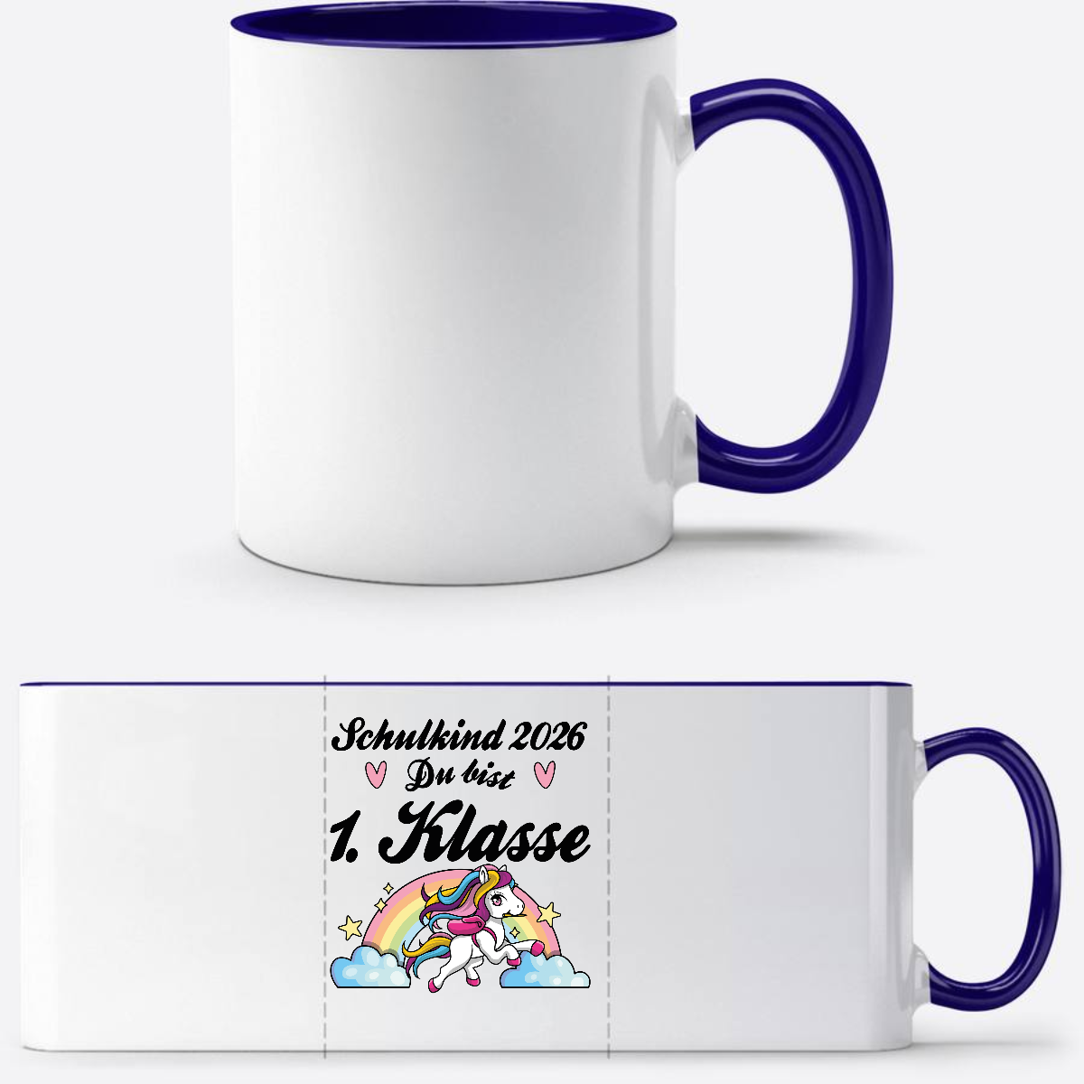 Tasse Schulkind 2026 Pferd – Du bist erstklassig mit Name - Weiß/Dunkelblau