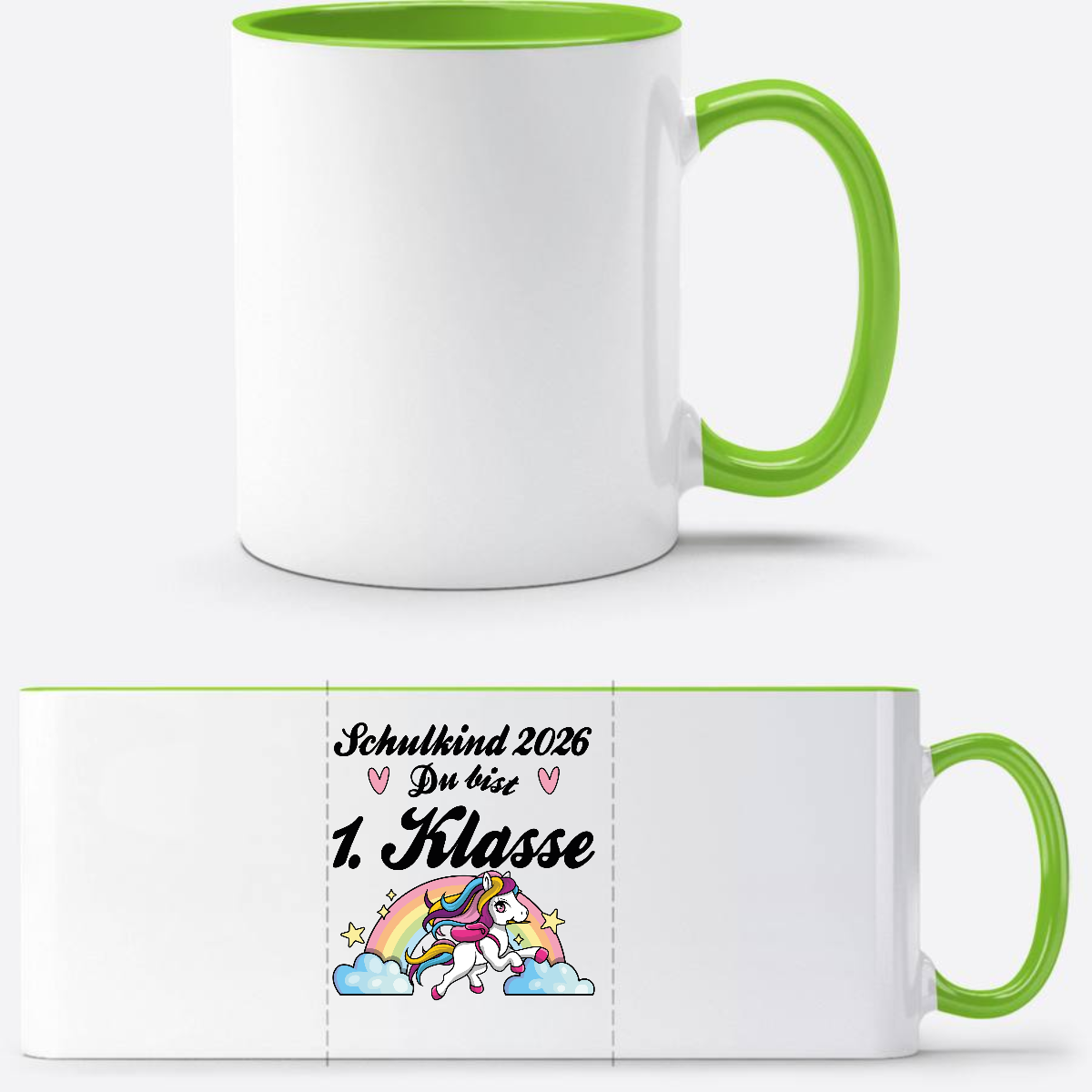 Tasse Schulkind 2026 Pferd – Du bist erstklassig mit Name - Weiß/Grün