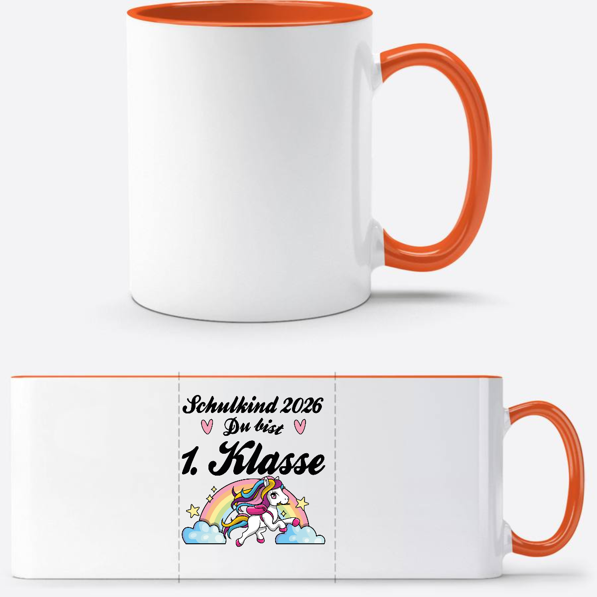 Tasse Schulkind 2026 Pferd – Du bist erstklassig mit Name - Weiß/Orange