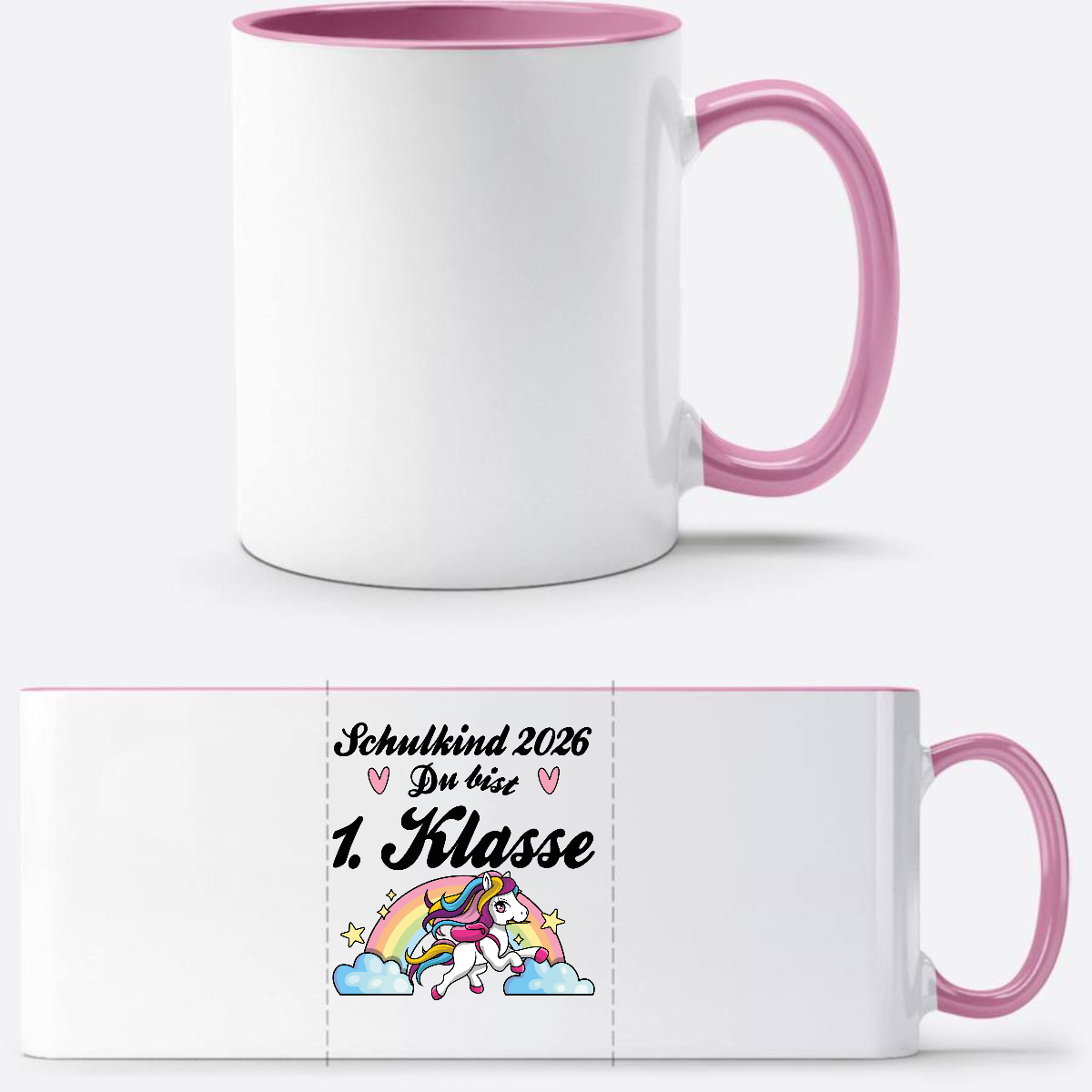 Tasse Schulkind 2026 Pferd – Du bist erstklassig mit Name - Weiss/Rosa