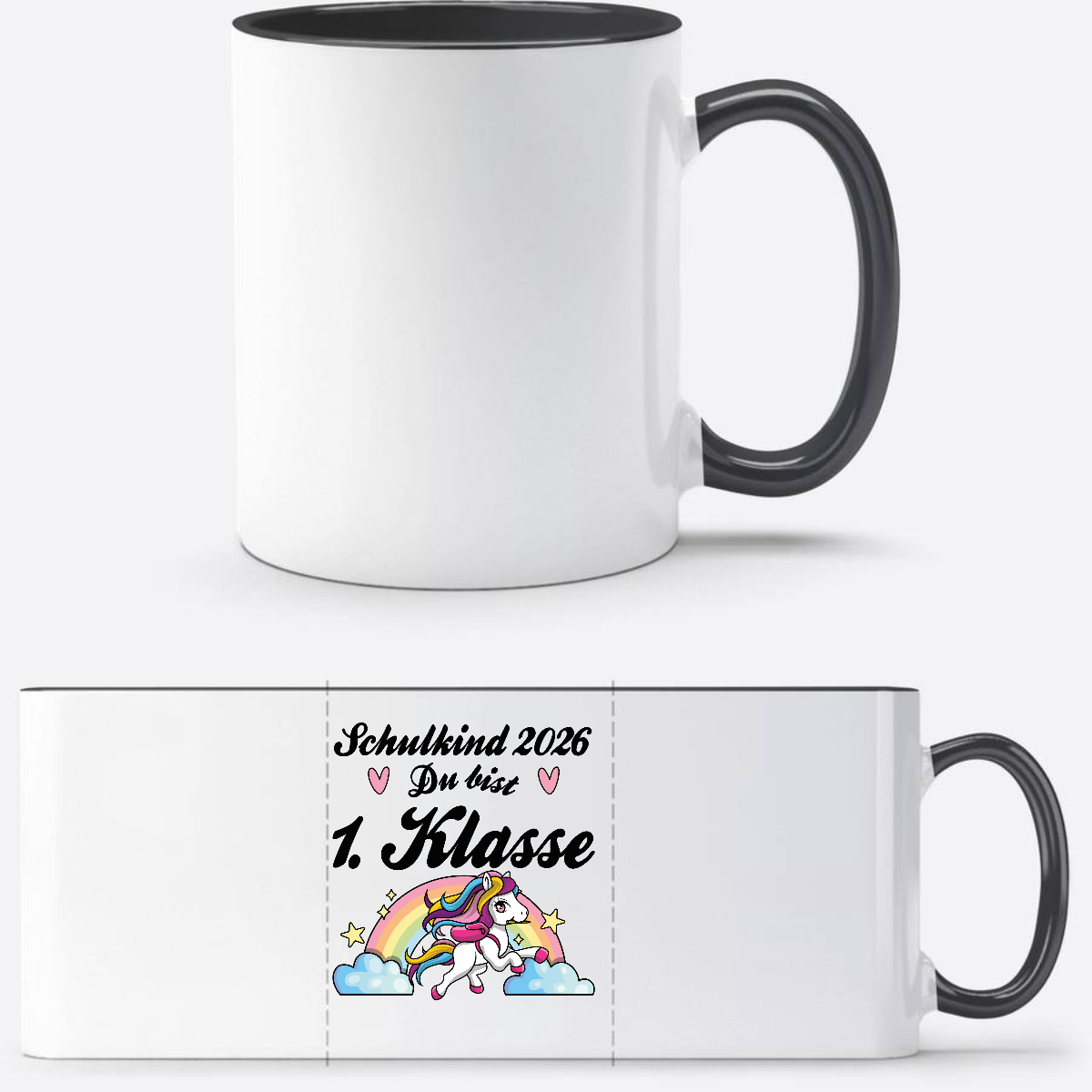 Tasse Schulkind 2026 Pferd – Du bist erstklassig mit Name - Weiß/Schwarz