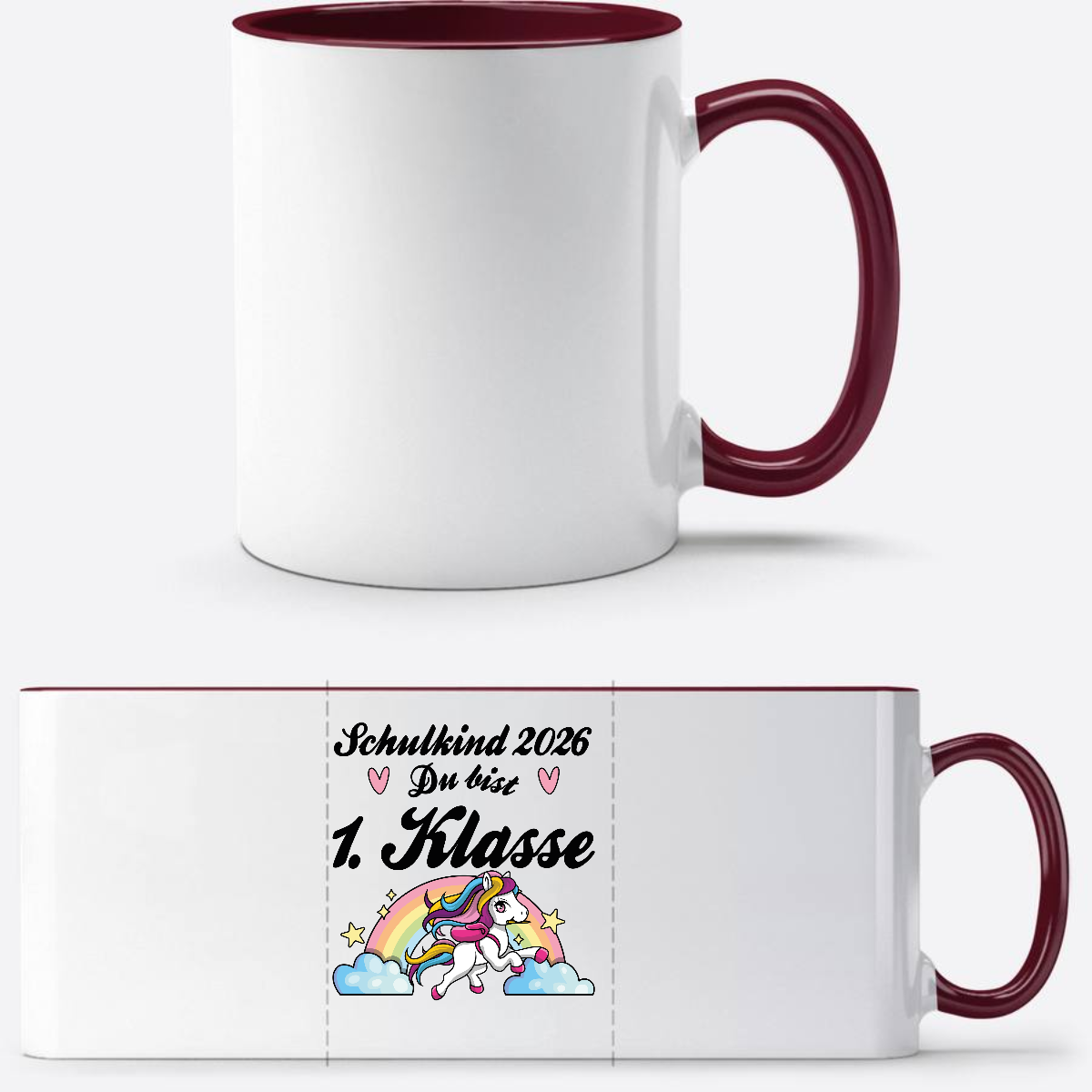 Tasse Schulkind 2026 Pferd – Du bist erstklassig mit Name - White/Bordeaux